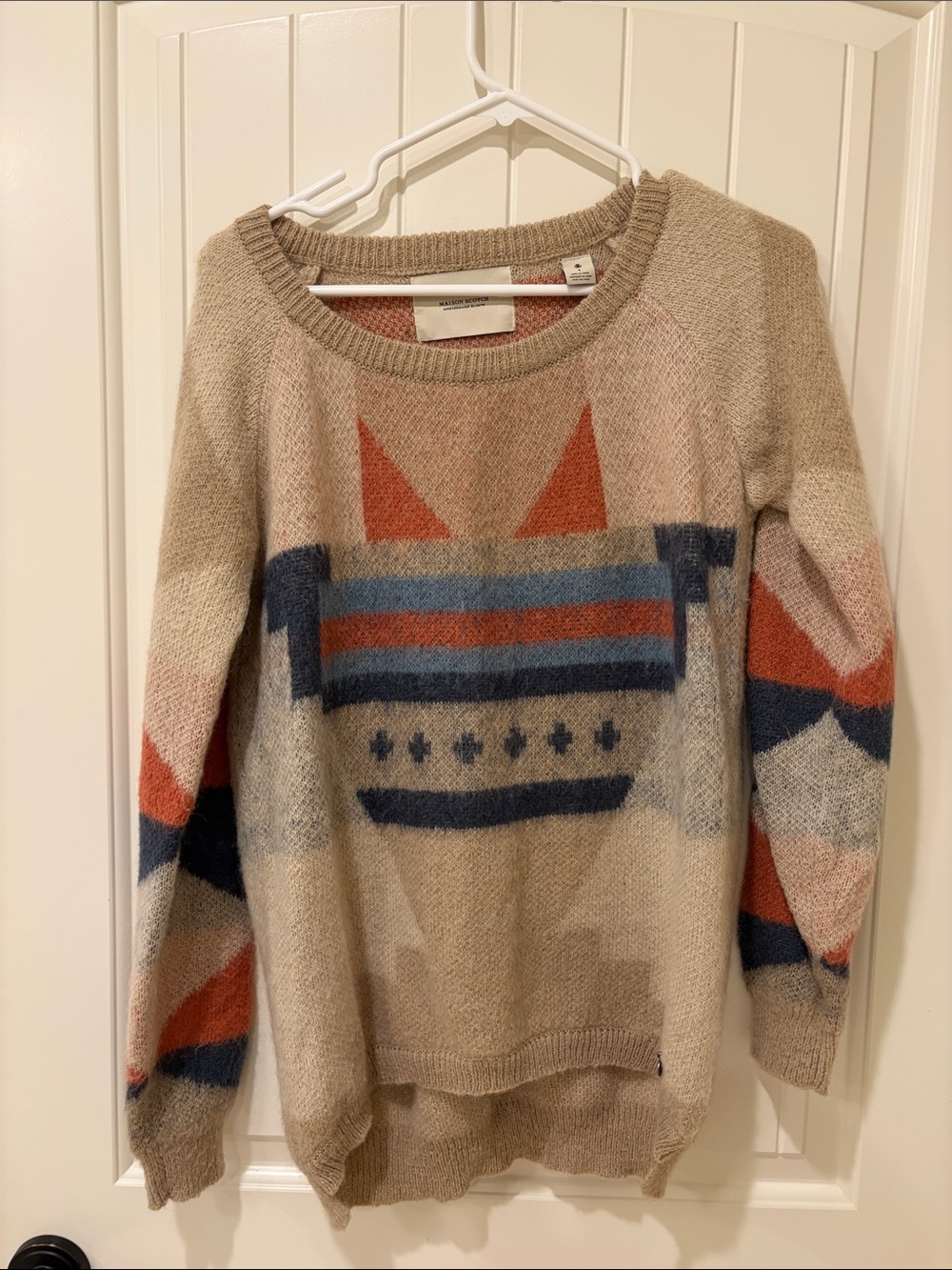Maison Scotch Beige Geometric Mohair Sweater